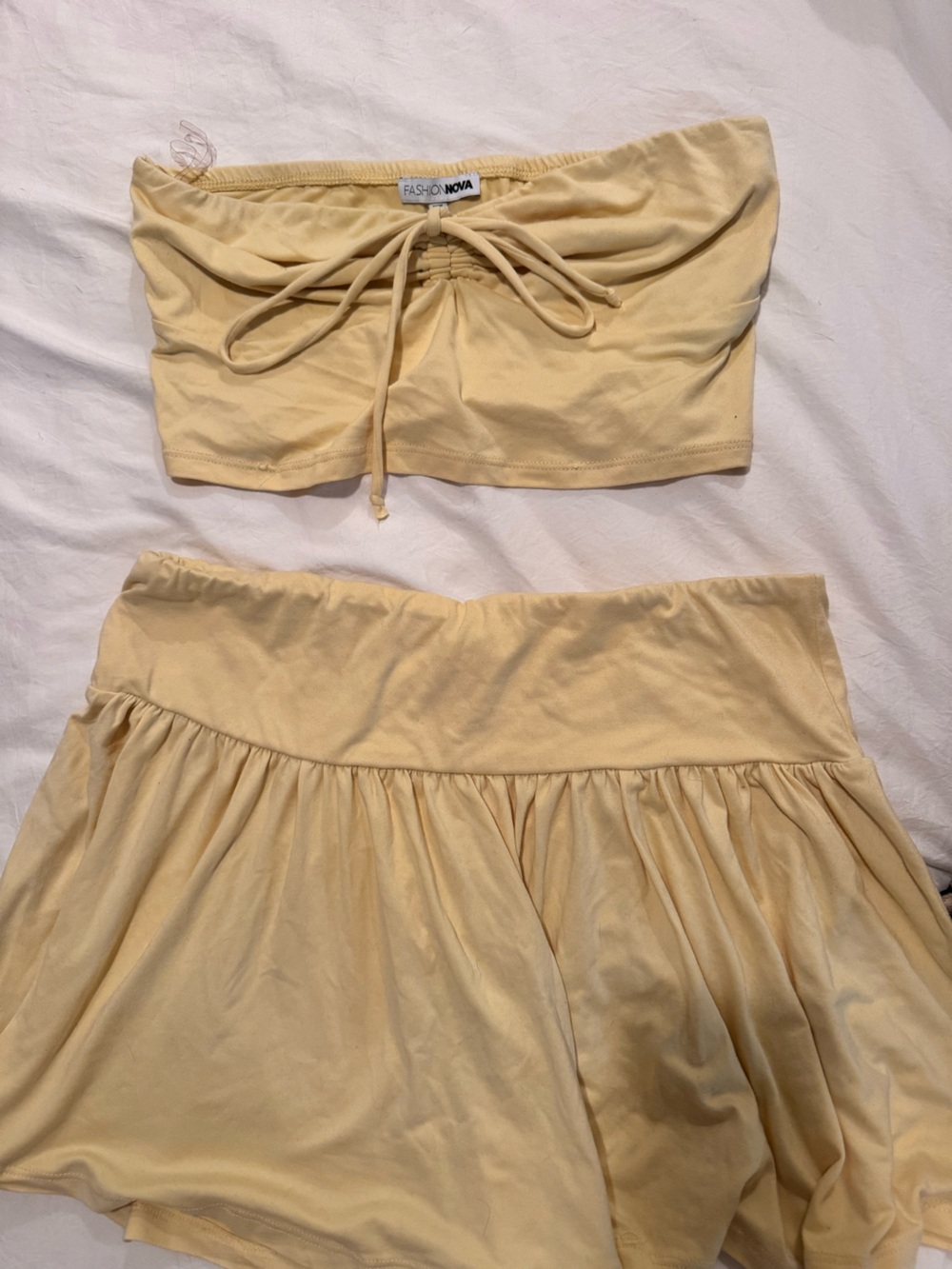 Fashion Nova Pale Yellow Gathered Waist A-Line Skirt set